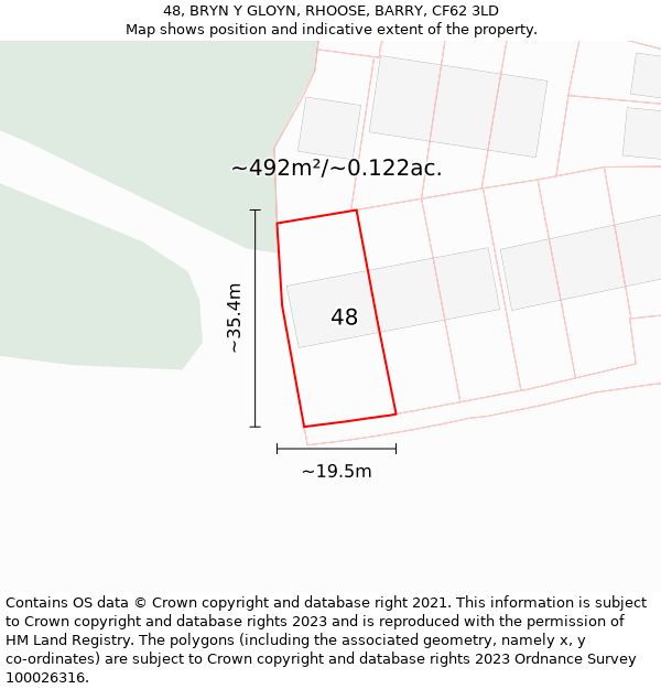 48, BRYN Y GLOYN, RHOOSE, BARRY, CF62 3LD: Plot and title map