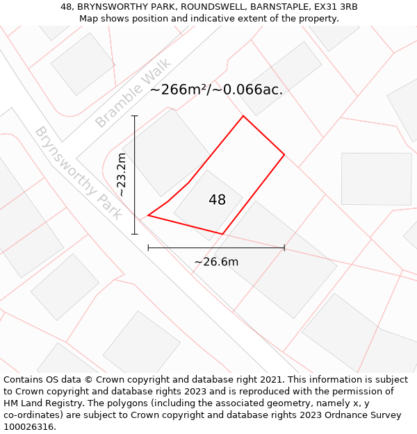 48, BRYNSWORTHY PARK, ROUNDSWELL, BARNSTAPLE, EX31 3RB: Plot and title map