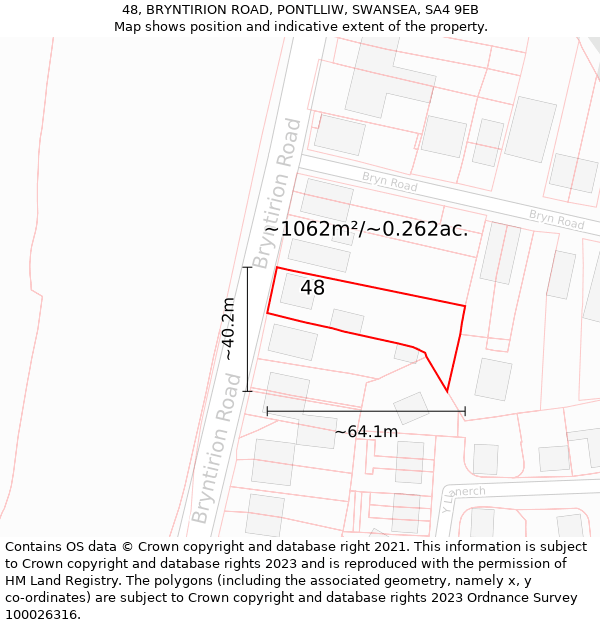 48, BRYNTIRION ROAD, PONTLLIW, SWANSEA, SA4 9EB: Plot and title map