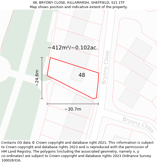 48, BRYONY CLOSE, KILLAMARSH, SHEFFIELD, S21 1TF: Plot and title map