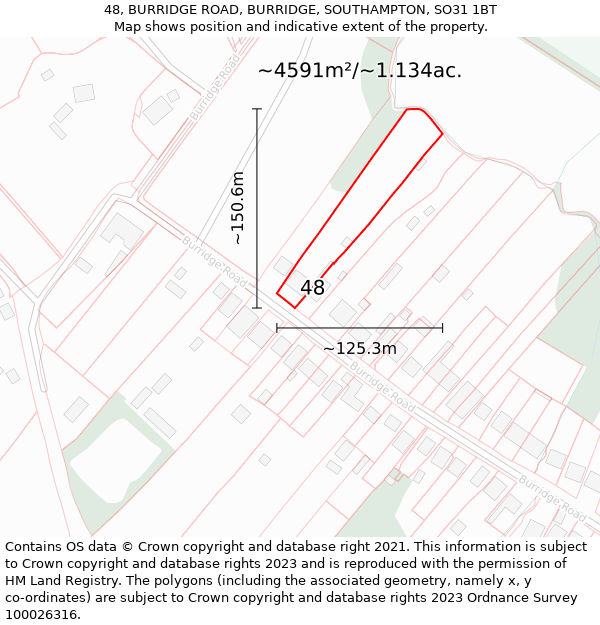 48, BURRIDGE ROAD, BURRIDGE, SOUTHAMPTON, SO31 1BT: Plot and title map