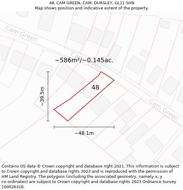 48, CAM GREEN, CAM, DURSLEY, GL11 5HN: Plot and title map