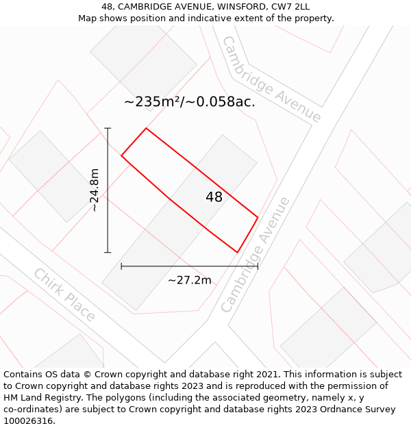 48, CAMBRIDGE AVENUE, WINSFORD, CW7 2LL: Plot and title map