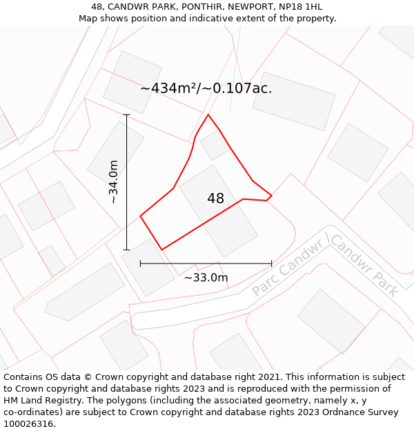 48, CANDWR PARK, PONTHIR, NEWPORT, NP18 1HL: Plot and title map