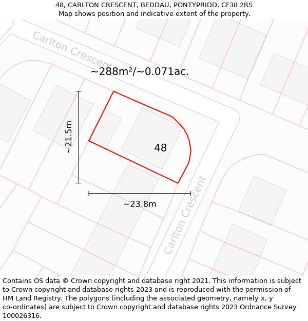 48, CARLTON CRESCENT, BEDDAU, PONTYPRIDD, CF38 2RS: Plot and title map