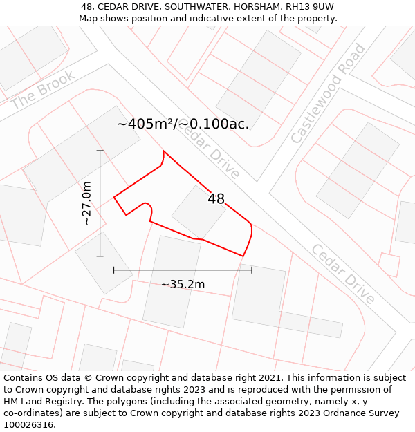 48, CEDAR DRIVE, SOUTHWATER, HORSHAM, RH13 9UW: Plot and title map