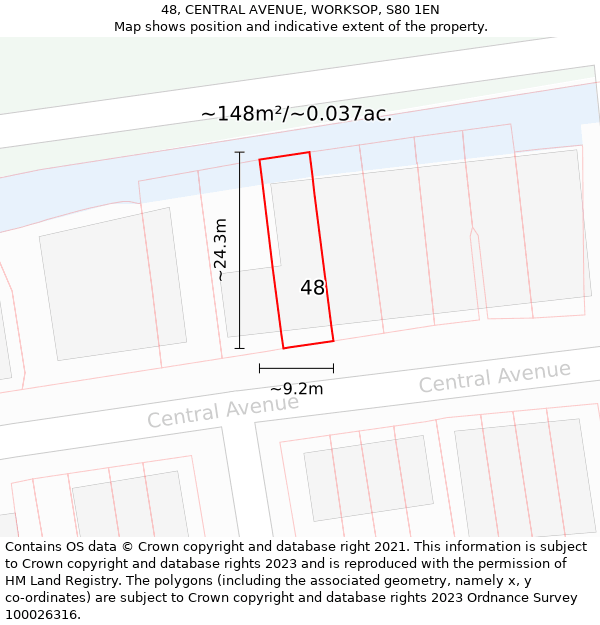 48, CENTRAL AVENUE, WORKSOP, S80 1EN: Plot and title map