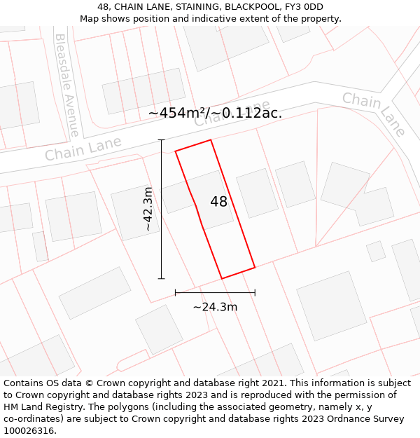 48, CHAIN LANE, STAINING, BLACKPOOL, FY3 0DD: Plot and title map