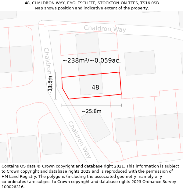 48, CHALDRON WAY, EAGLESCLIFFE, STOCKTON-ON-TEES, TS16 0SB: Plot and title map