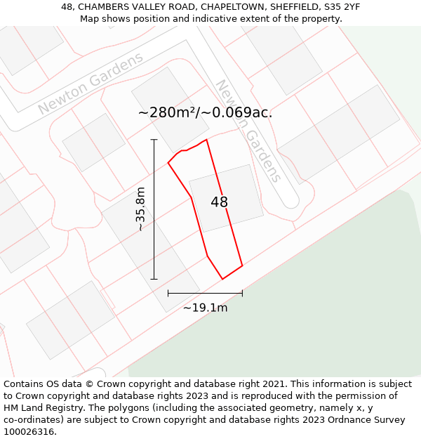 48, CHAMBERS VALLEY ROAD, CHAPELTOWN, SHEFFIELD, S35 2YF: Plot and title map
