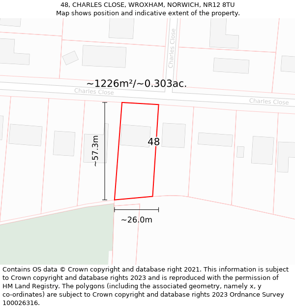 48, CHARLES CLOSE, WROXHAM, NORWICH, NR12 8TU: Plot and title map