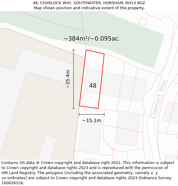 48, CHARLOCK WAY, SOUTHWATER, HORSHAM, RH13 9GZ: Plot and title map