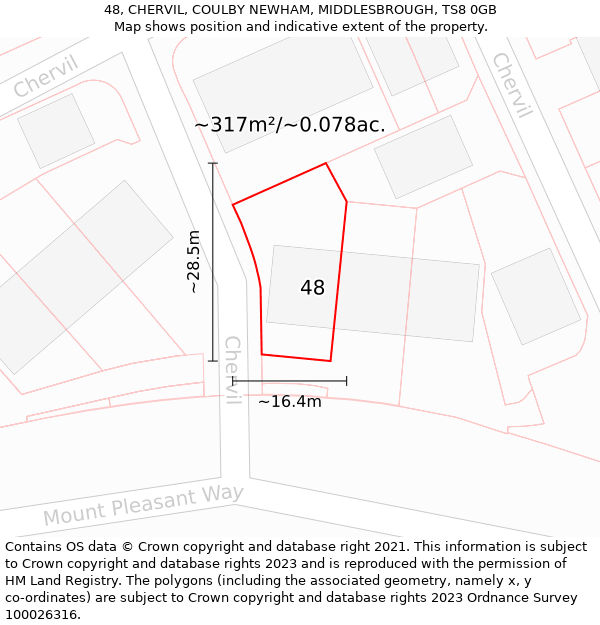 48, CHERVIL, COULBY NEWHAM, MIDDLESBROUGH, TS8 0GB: Plot and title map