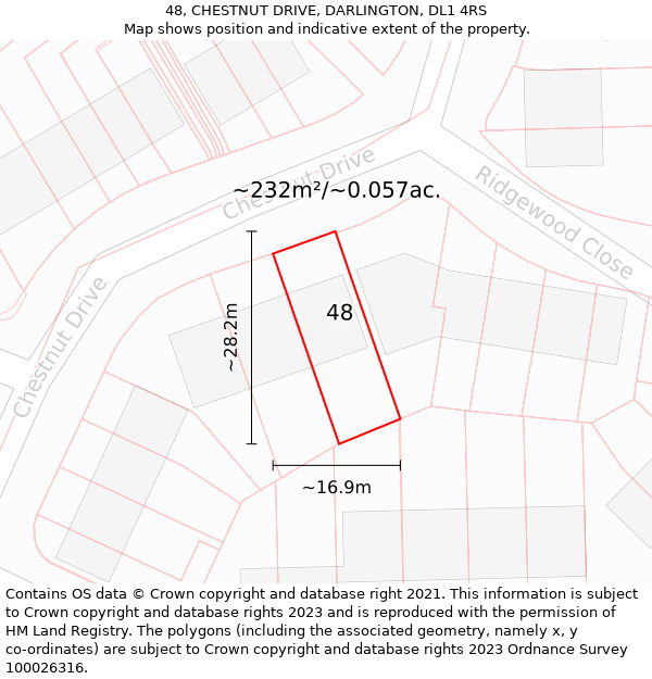 48, CHESTNUT DRIVE, DARLINGTON, DL1 4RS: Plot and title map