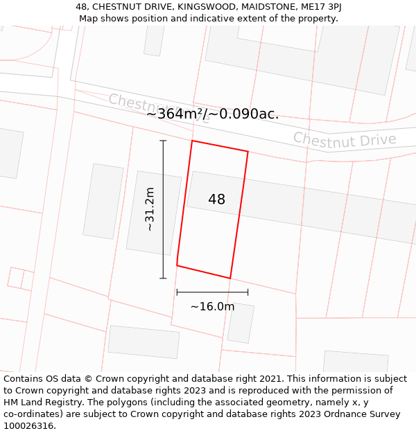 48, CHESTNUT DRIVE, KINGSWOOD, MAIDSTONE, ME17 3PJ: Plot and title map