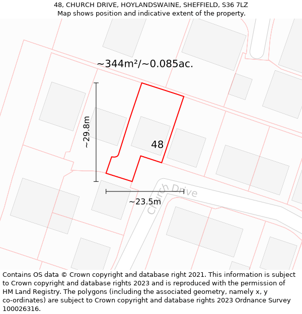 48, CHURCH DRIVE, HOYLANDSWAINE, SHEFFIELD, S36 7LZ: Plot and title map