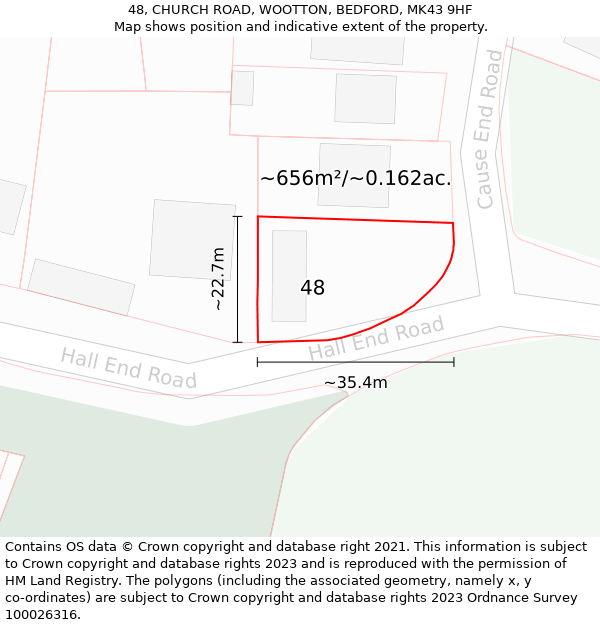 48, CHURCH ROAD, WOOTTON, BEDFORD, MK43 9HF: Plot and title map