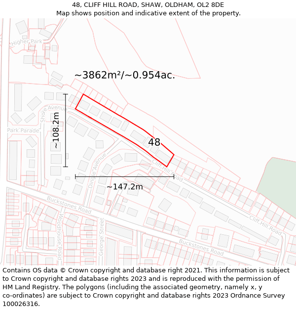 48, CLIFF HILL ROAD, SHAW, OLDHAM, OL2 8DE: Plot and title map