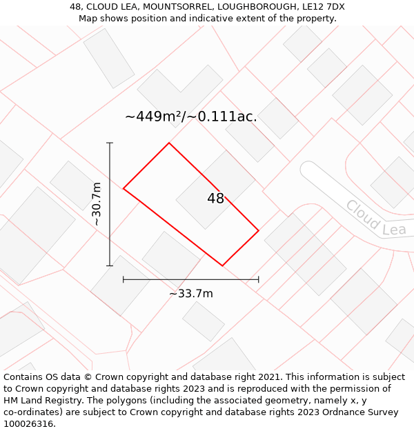 48, CLOUD LEA, MOUNTSORREL, LOUGHBOROUGH, LE12 7DX: Plot and title map
