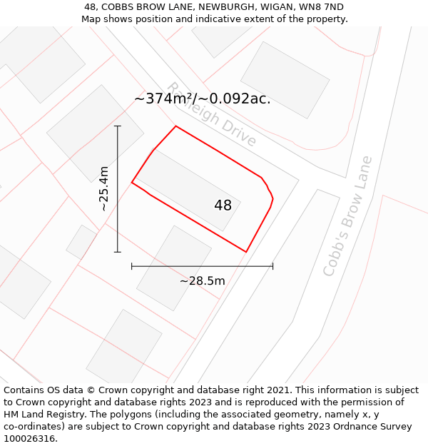 48, COBBS BROW LANE, NEWBURGH, WIGAN, WN8 7ND: Plot and title map