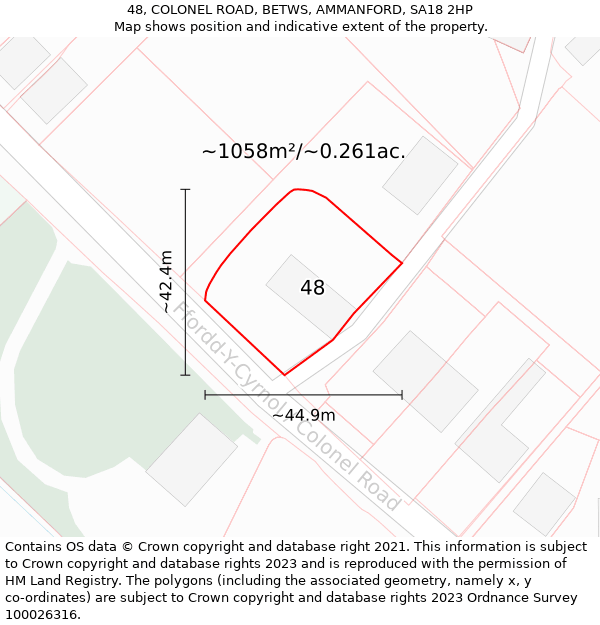 48, COLONEL ROAD, BETWS, AMMANFORD, SA18 2HP: Plot and title map