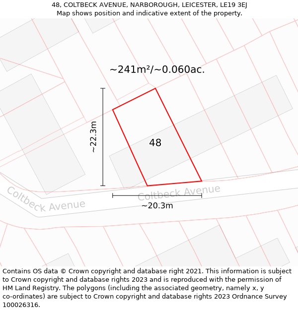 48, COLTBECK AVENUE, NARBOROUGH, LEICESTER, LE19 3EJ: Plot and title map
