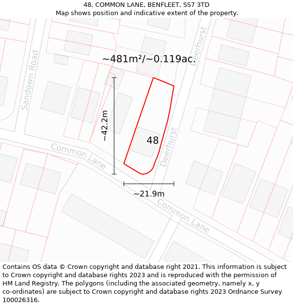 48, COMMON LANE, BENFLEET, SS7 3TD: Plot and title map