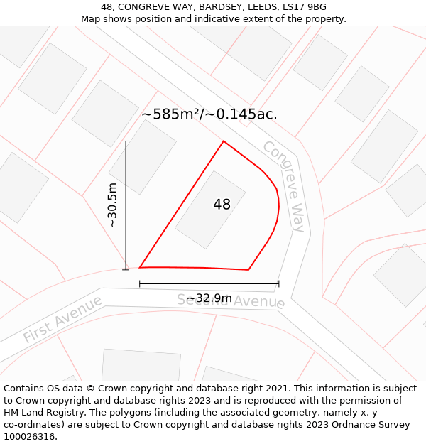 48, CONGREVE WAY, BARDSEY, LEEDS, LS17 9BG: Plot and title map