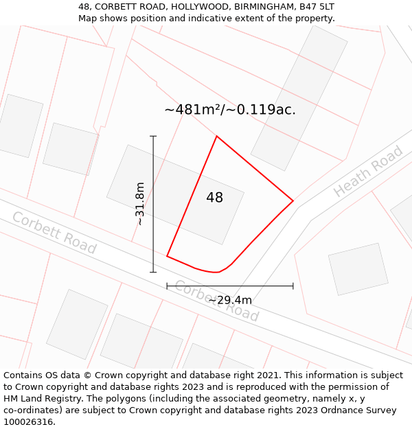 48, CORBETT ROAD, HOLLYWOOD, BIRMINGHAM, B47 5LT: Plot and title map