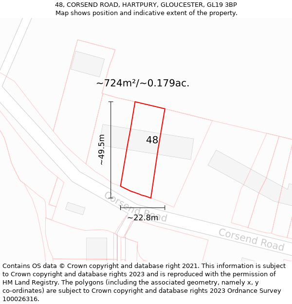 48, CORSEND ROAD, HARTPURY, GLOUCESTER, GL19 3BP: Plot and title map