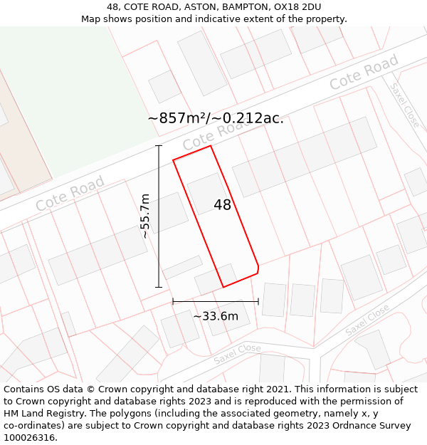 48, COTE ROAD, ASTON, BAMPTON, OX18 2DU: Plot and title map