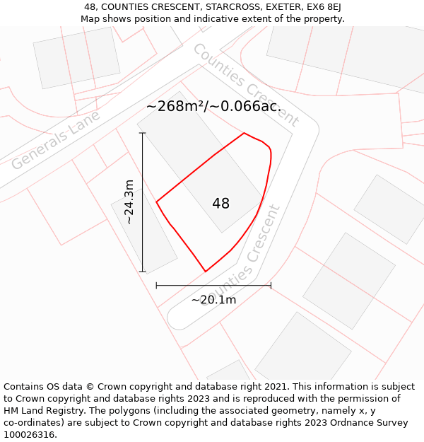 48, COUNTIES CRESCENT, STARCROSS, EXETER, EX6 8EJ: Plot and title map