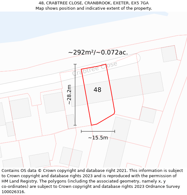 48, CRABTREE CLOSE, CRANBROOK, EXETER, EX5 7GA: Plot and title map