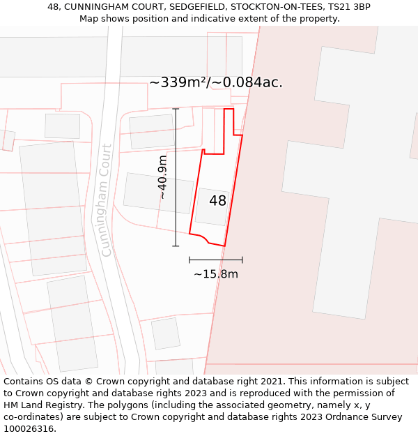 48, CUNNINGHAM COURT, SEDGEFIELD, STOCKTON-ON-TEES, TS21 3BP: Plot and title map