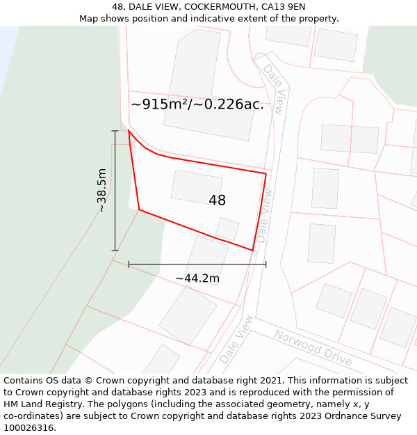 48, DALE VIEW, COCKERMOUTH, CA13 9EN: Plot and title map