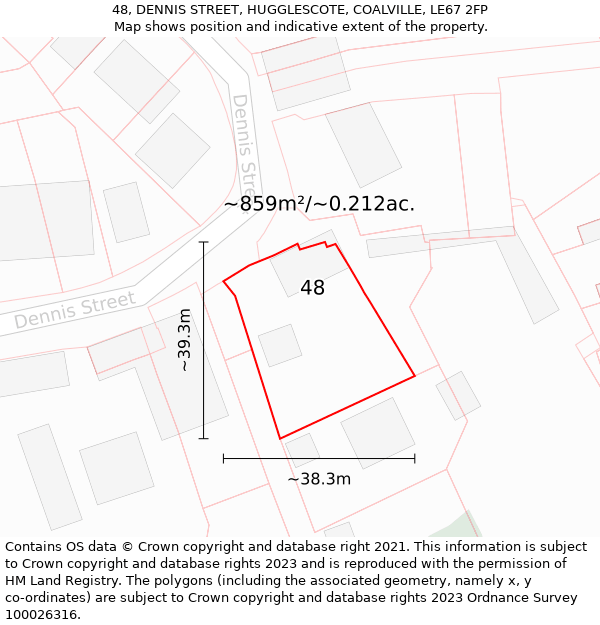 48, DENNIS STREET, HUGGLESCOTE, COALVILLE, LE67 2FP: Plot and title map