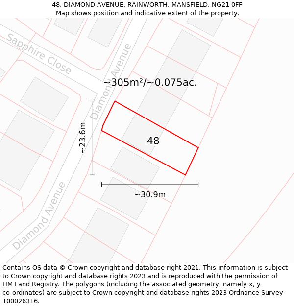 48, DIAMOND AVENUE, RAINWORTH, MANSFIELD, NG21 0FF: Plot and title map