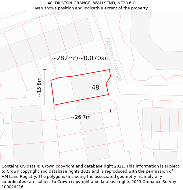 48, DILSTON GRANGE, WALLSEND, NE28 6JG: Plot and title map