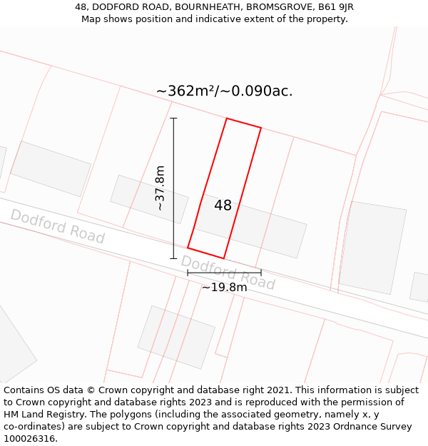 48, DODFORD ROAD, BOURNHEATH, BROMSGROVE, B61 9JR: Plot and title map