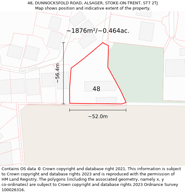 48, DUNNOCKSFOLD ROAD, ALSAGER, STOKE-ON-TRENT, ST7 2TJ: Plot and title map