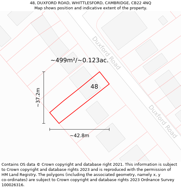 48, DUXFORD ROAD, WHITTLESFORD, CAMBRIDGE, CB22 4NQ: Plot and title map