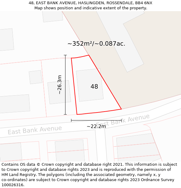 48, EAST BANK AVENUE, HASLINGDEN, ROSSENDALE, BB4 6NX: Plot and title map