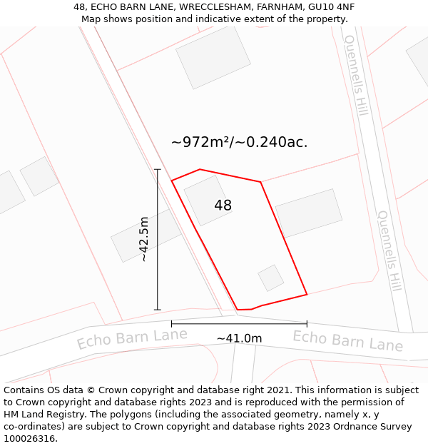 48, ECHO BARN LANE, WRECCLESHAM, FARNHAM, GU10 4NF: Plot and title map