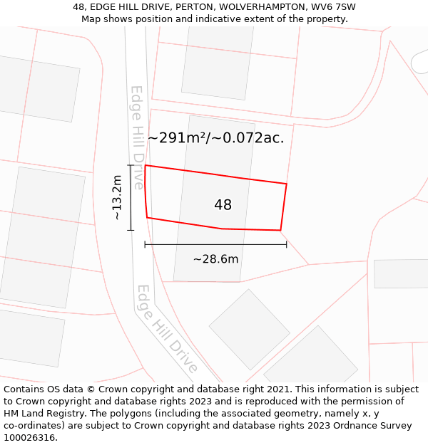 48, EDGE HILL DRIVE, PERTON, WOLVERHAMPTON, WV6 7SW: Plot and title map