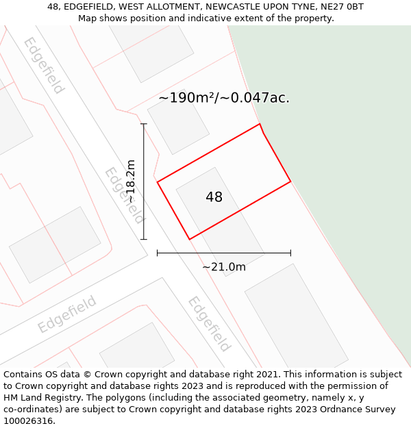 48, EDGEFIELD, WEST ALLOTMENT, NEWCASTLE UPON TYNE, NE27 0BT: Plot and title map