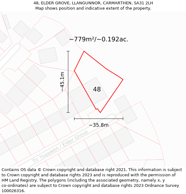 48, ELDER GROVE, LLANGUNNOR, CARMARTHEN, SA31 2LH: Plot and title map