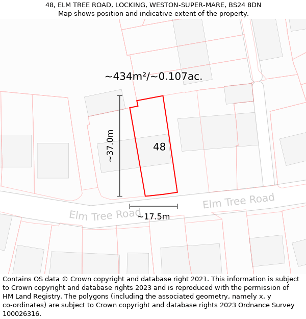 48, ELM TREE ROAD, LOCKING, WESTON-SUPER-MARE, BS24 8DN: Plot and title map