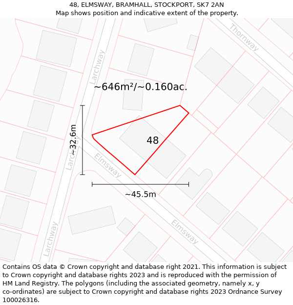 48, ELMSWAY, BRAMHALL, STOCKPORT, SK7 2AN: Plot and title map