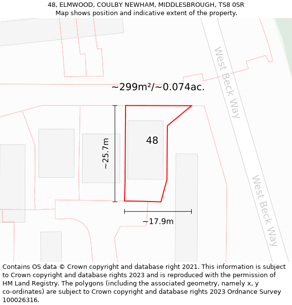 48, ELMWOOD, COULBY NEWHAM, MIDDLESBROUGH, TS8 0SR: Plot and title map