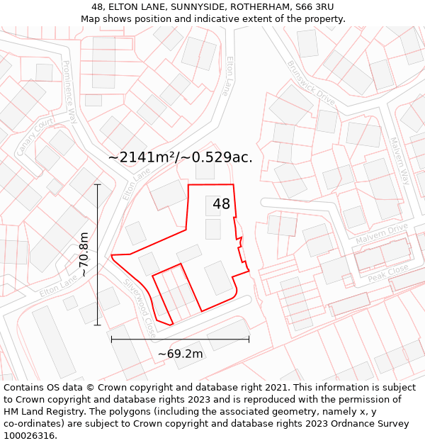 48, ELTON LANE, SUNNYSIDE, ROTHERHAM, S66 3RU: Plot and title map